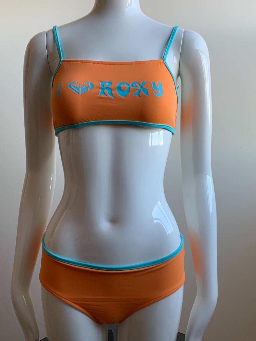 Roxy Girls logo swimwear orange & blue sporty 2pc bikini set